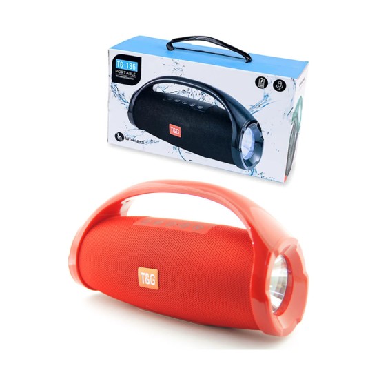 T&G MINI WATERPROOF WIRELESS BLUETOOTH SPEAKER TG-136 FM/AUX/USB LED LIGHT RED